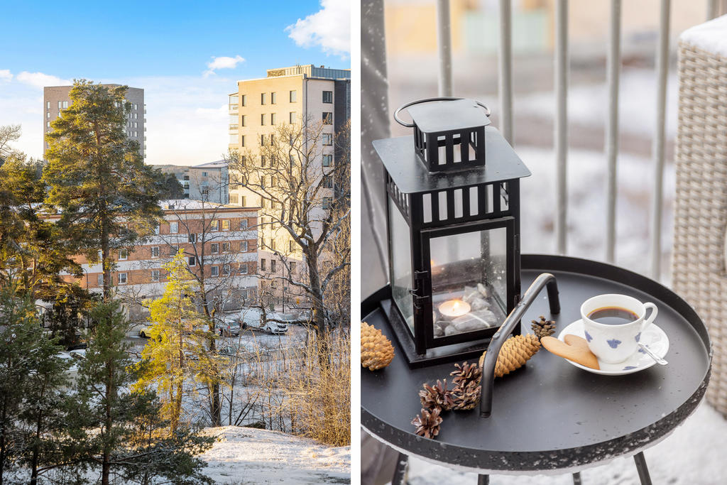 Utsikt från balkong i vinterskrud