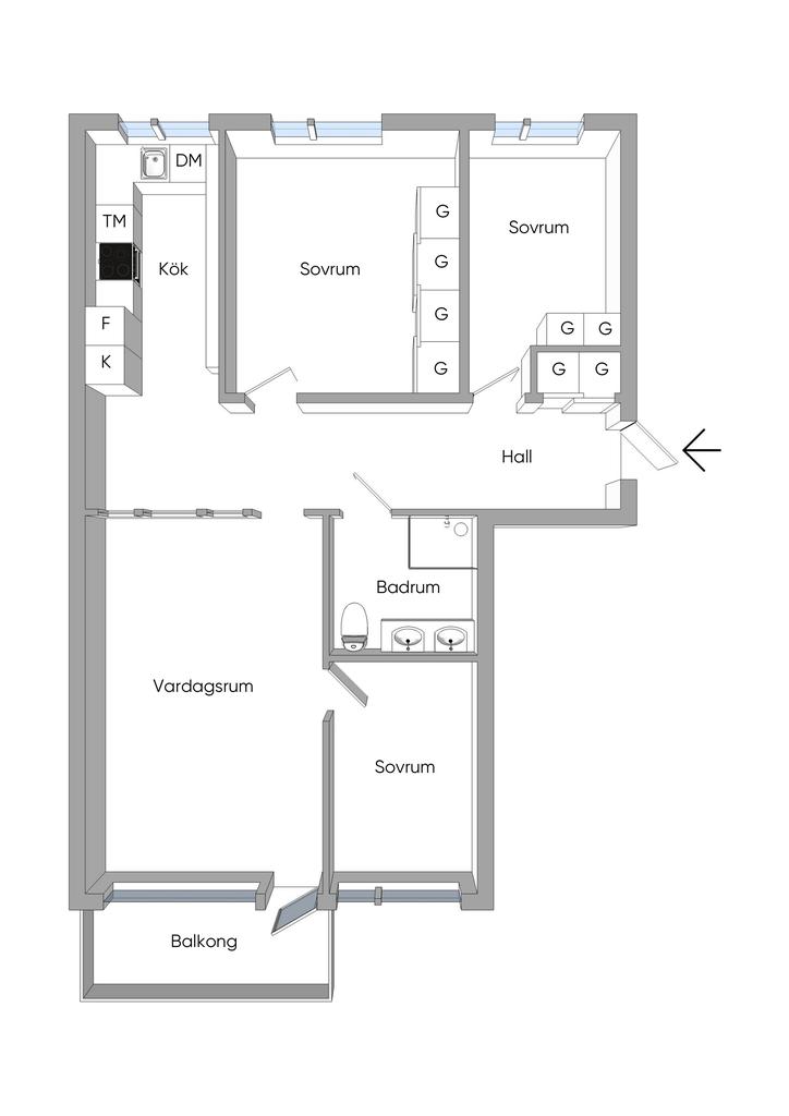 Alternativ  planlösning med ett extra rum
