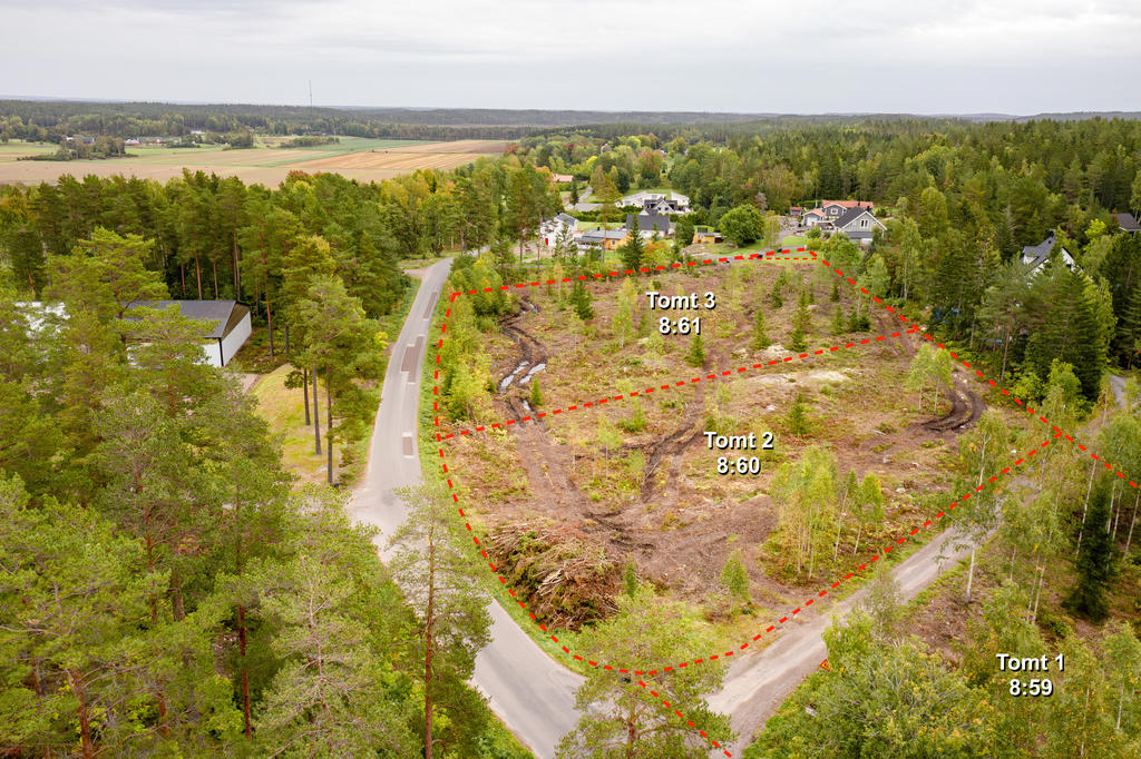 Tomt 1-3 färdiga gränser. Vy mot öster.