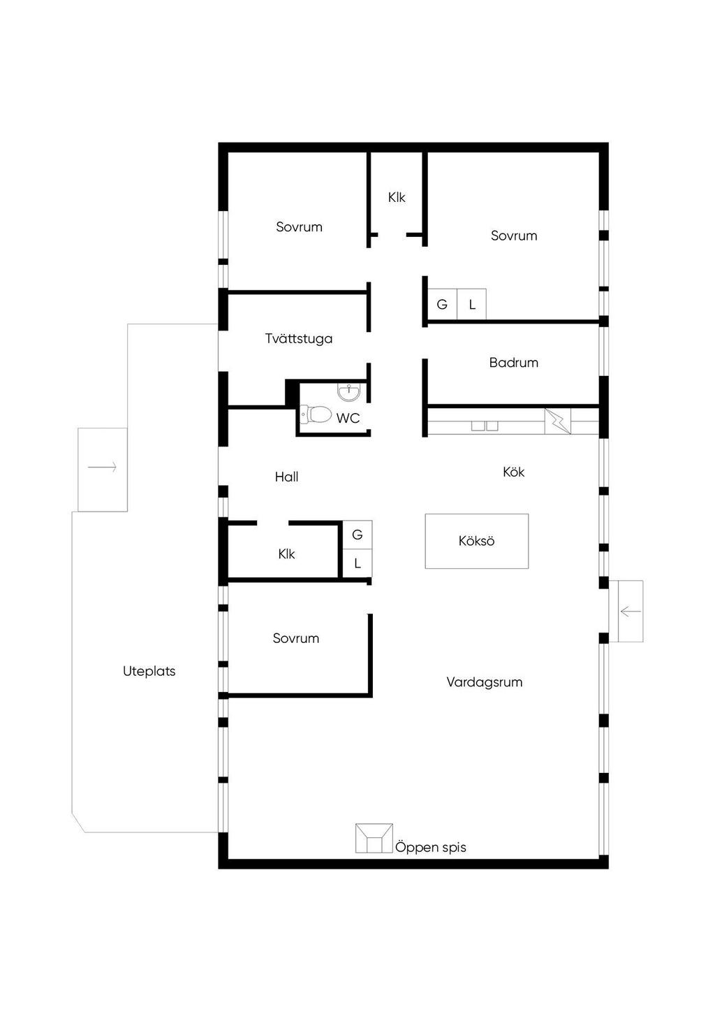 Alternativ planlösning (3 sovrum)