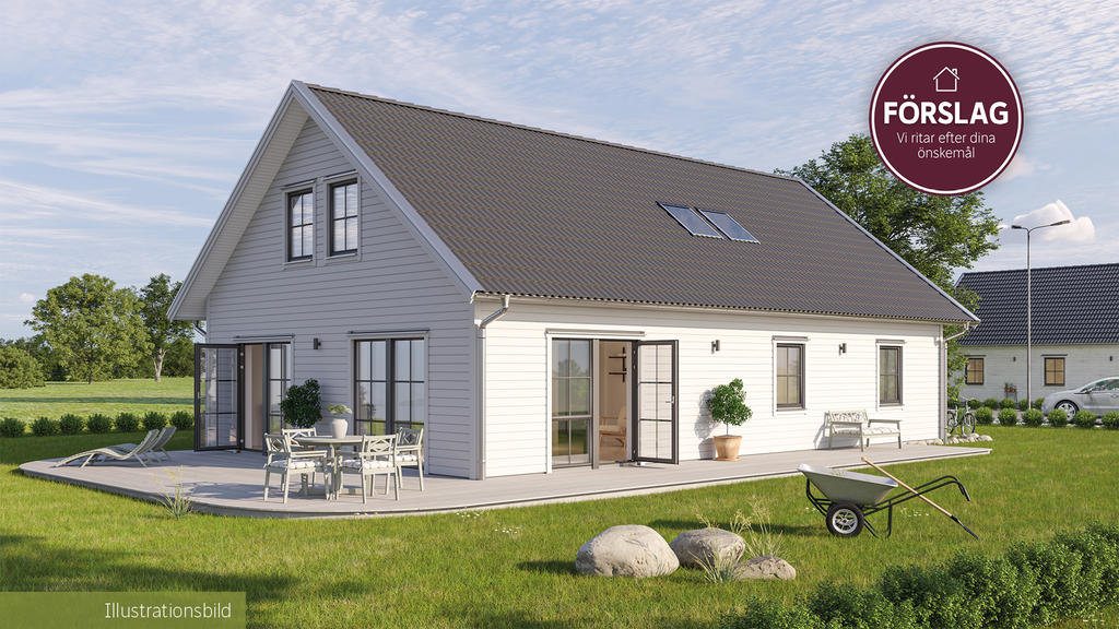 Bilden är ett fotomontage i syfte att inspirera och visa exempel på hur bostaden skulle kunna se ut. Idéhus Villa Ängaviken Traditionell.