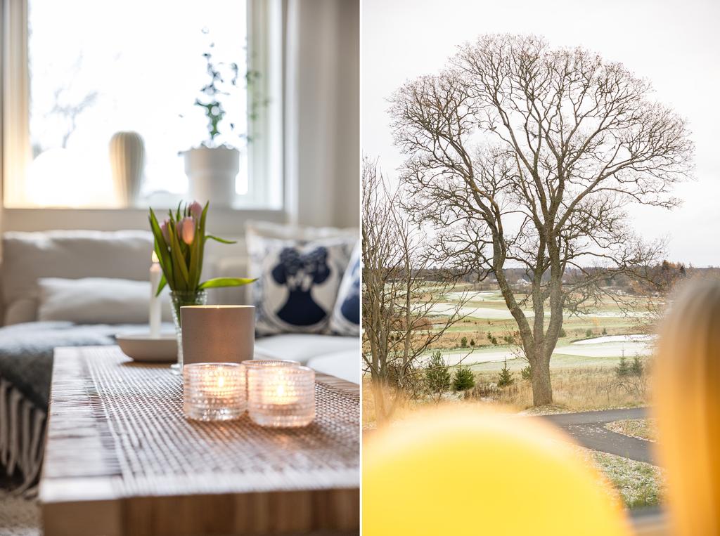 Utsikt mot golfbanan från allrummet på övre plan
