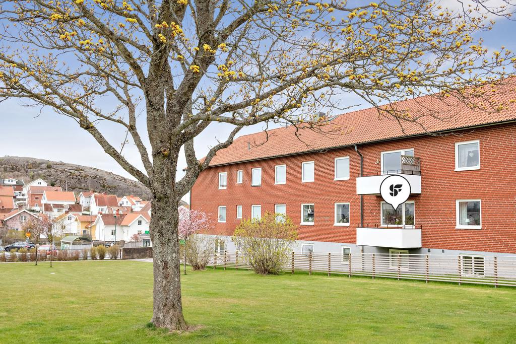 Lägenhetens balkong markerad