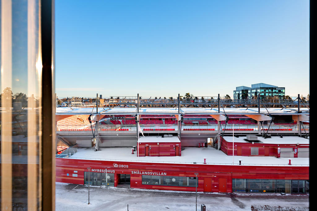 Utsikt ut över Växjö och Myresjöhus Arena