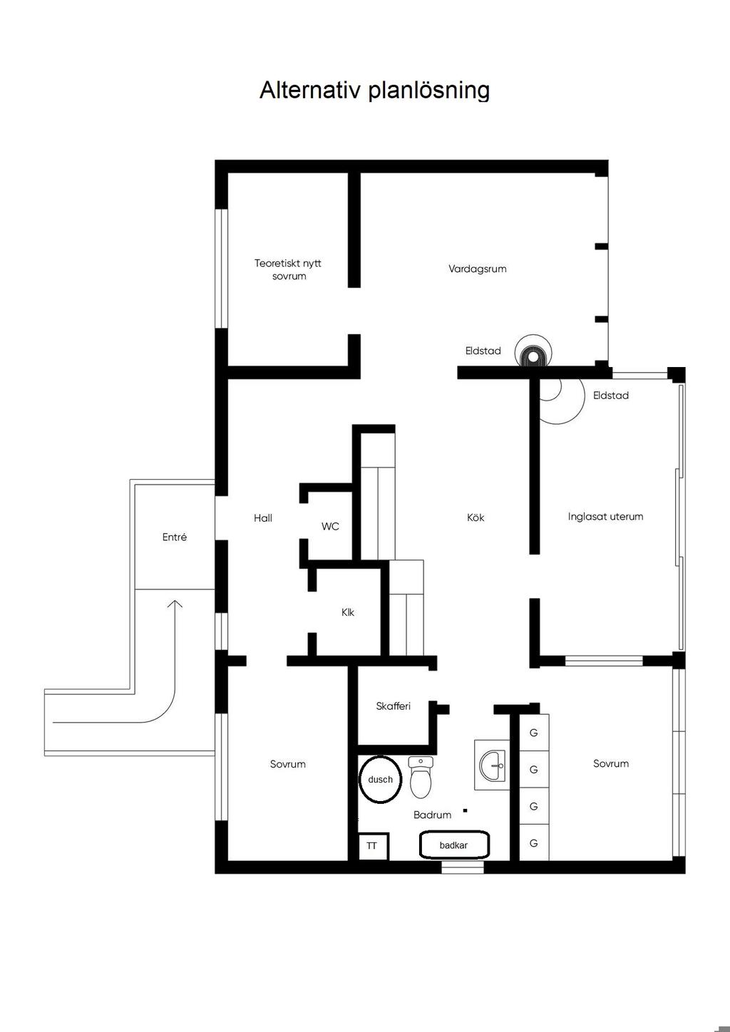 Alternativ planlösning övre plan.