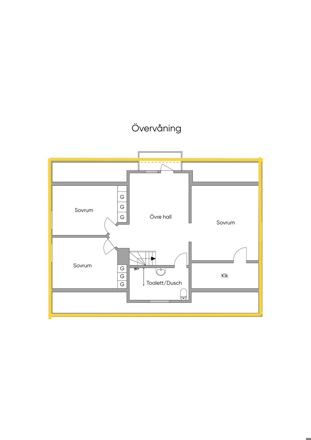 Bostadshuset. Planlösning övervåning