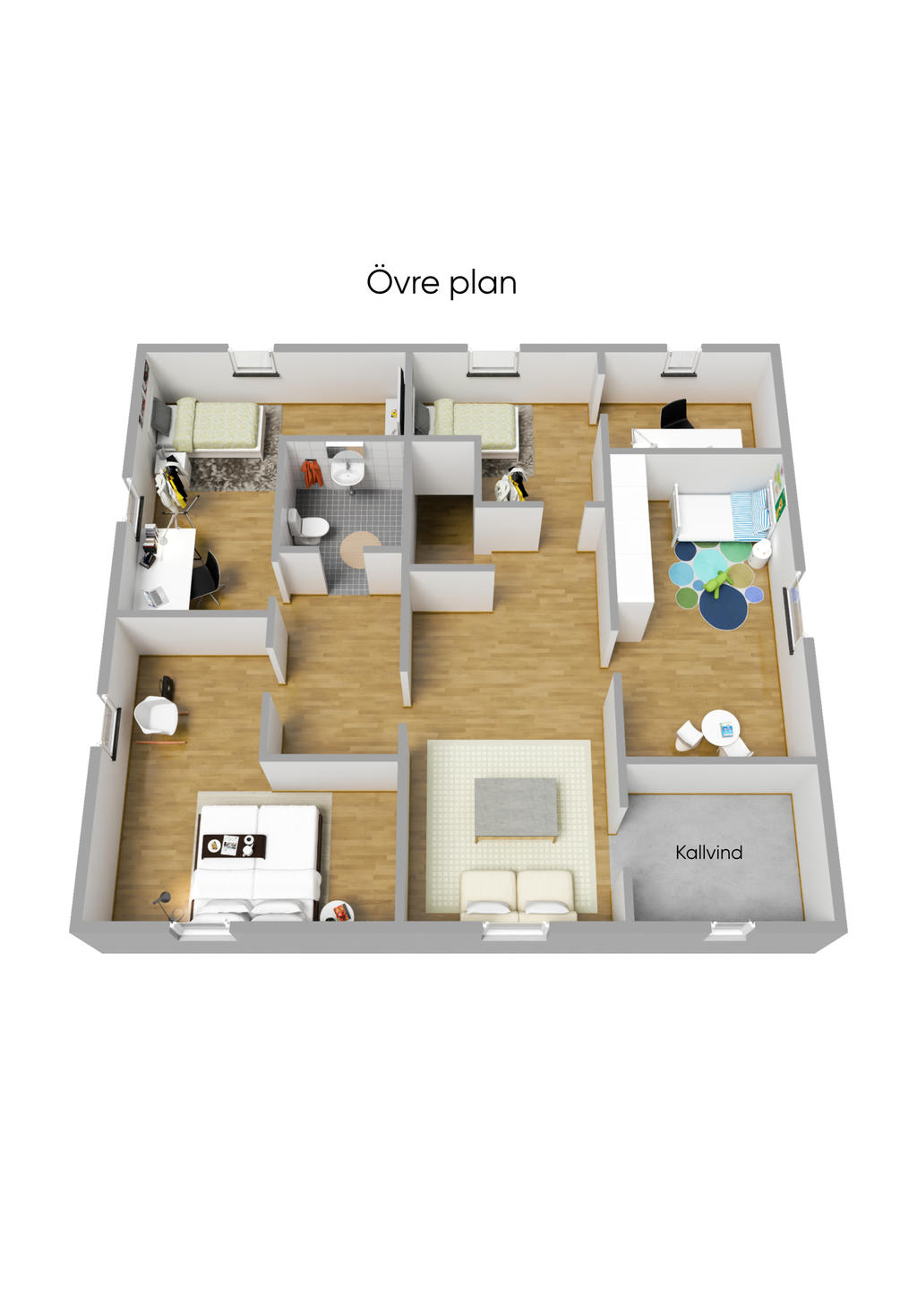 Planlösning övre plan 3D