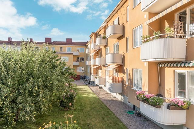 Balkonger och del av innergården på årets bästa tid