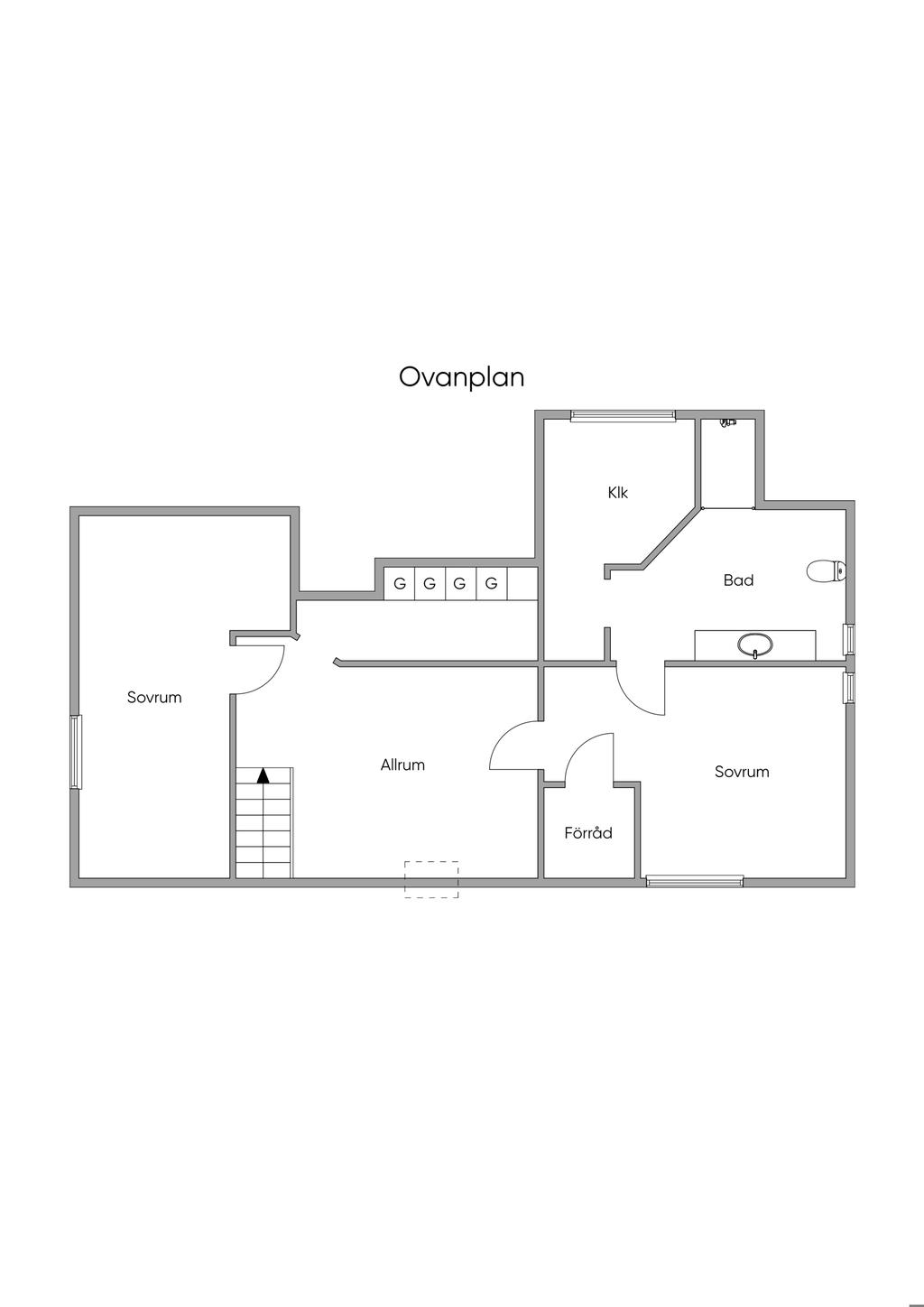 Planritning ovanvåning boningshus