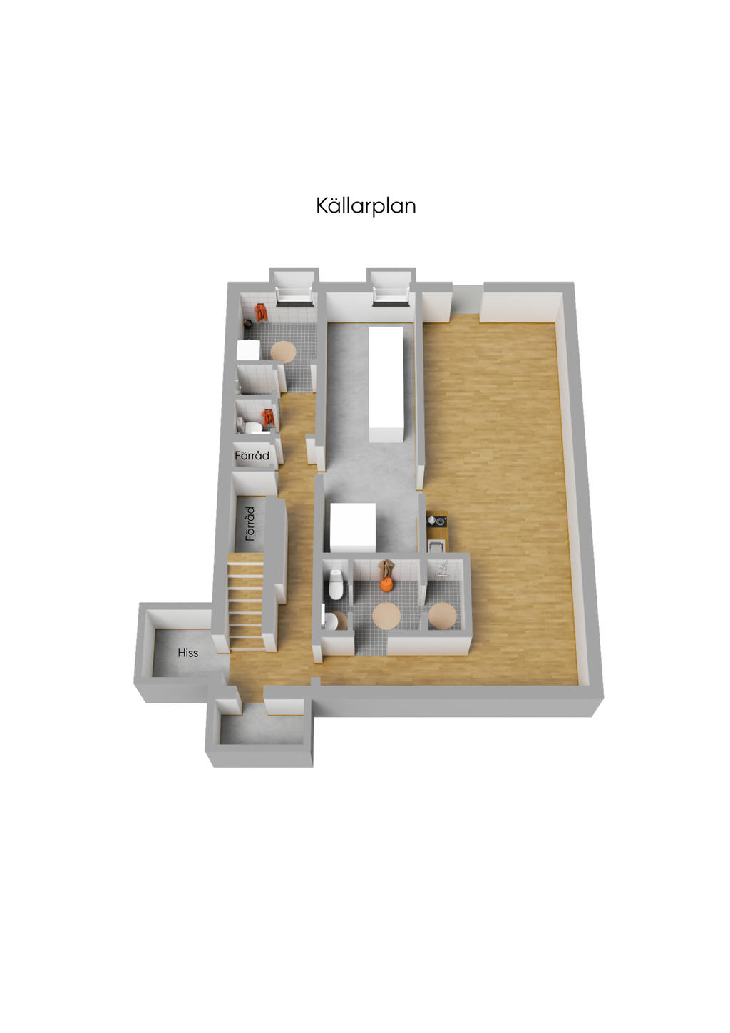 Planlösning källarplan 3D