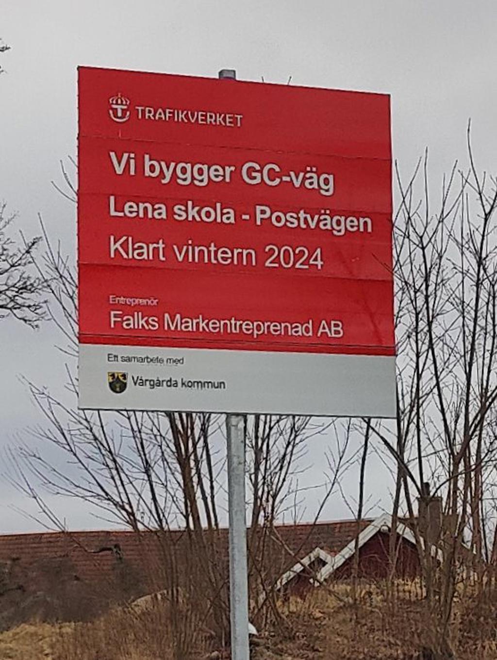 Gång och cykelväg under byggnation från Östadkulle till Lena skola.