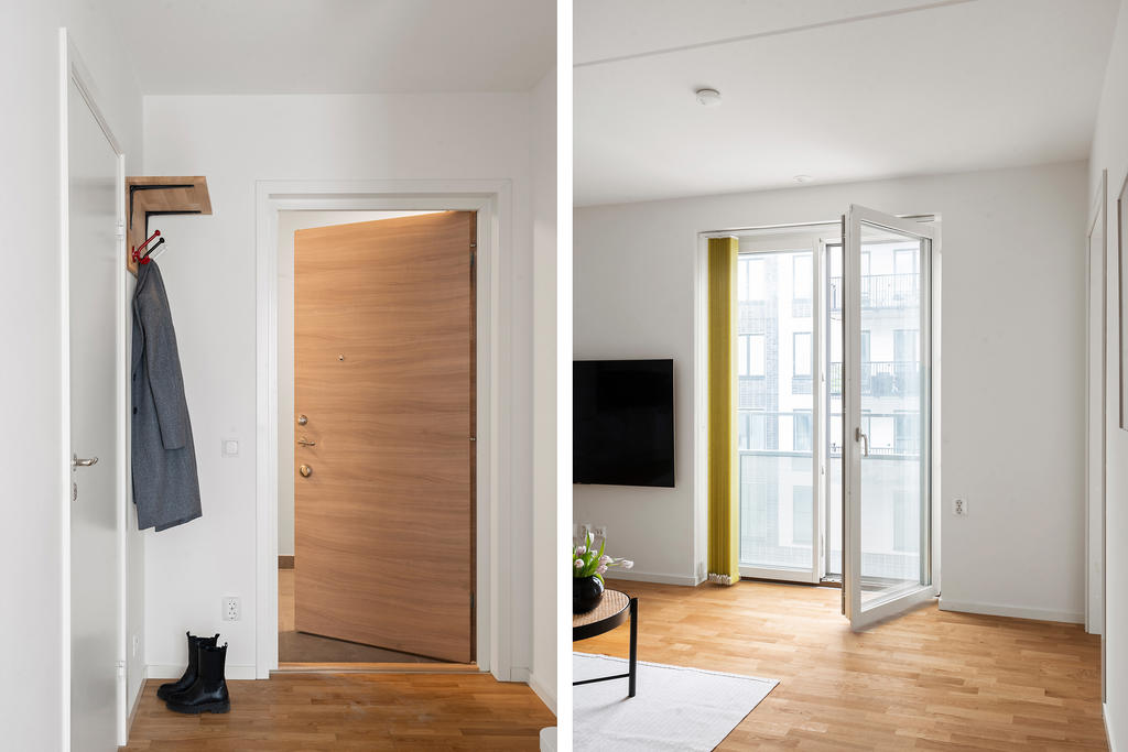 Entréhall och utgång till franskbalkong 