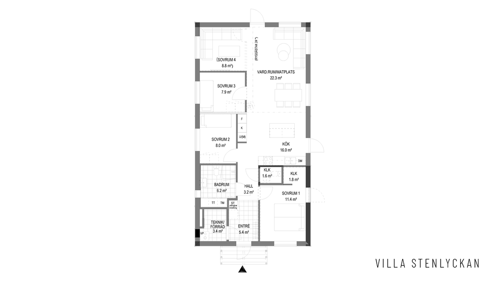 Planritning av Villa Stenlyckan i standardutförande