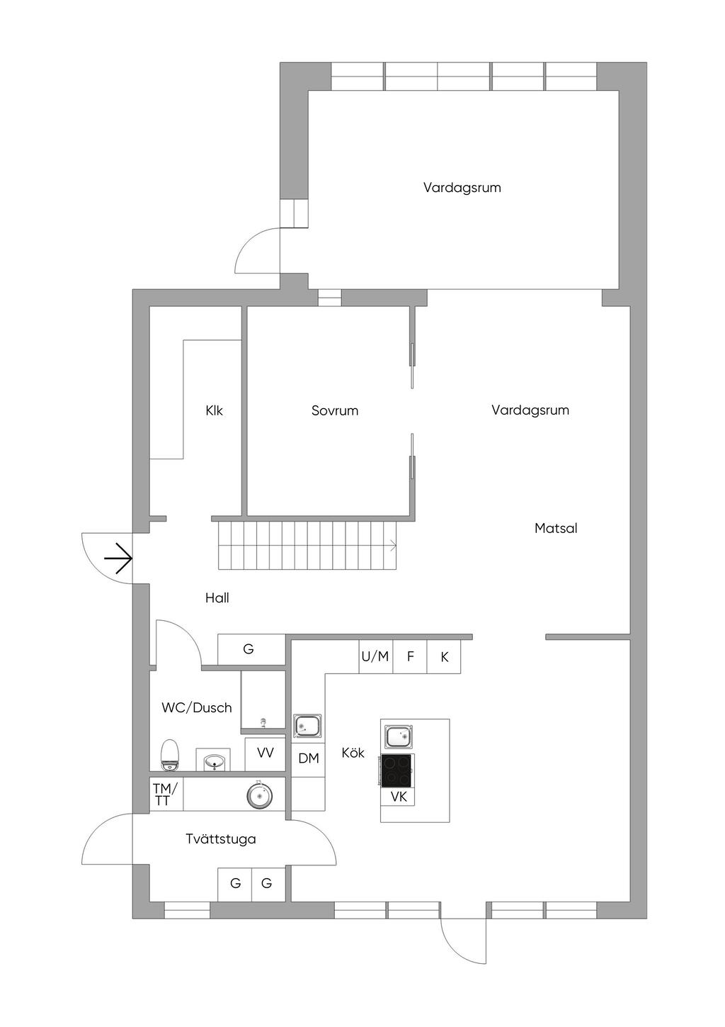 Planlösning nedre plan.