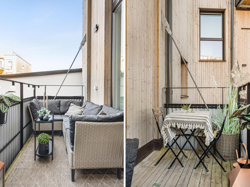 Stor balkong vettandes mot föreningens innergård 