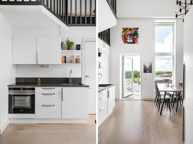 Bostad med sovloft och högt i tak