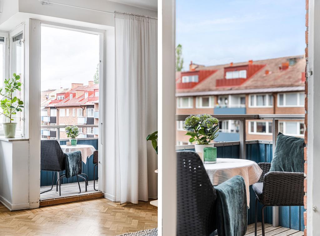 Utgång till balkong i soligt västerläge
