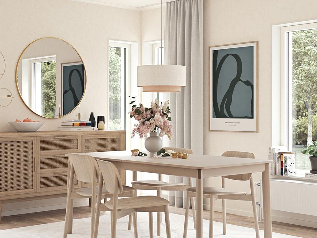 Observera att bilden är en illustration/rendering från SmålandsVillan och endast visar ett exempel på hur huset kan se ut när det är färdigställt. Vissa detaljer och materialval kan avvika från den slutgiltiga produkten, då det kan ske förändringar under byggprocessen eller på grund av personliga anpassningar. För exakt specifikation och slutgiltigt resultat, hänvisas till slutgiltiga ritningar och materialval som mäklaren bistår med.