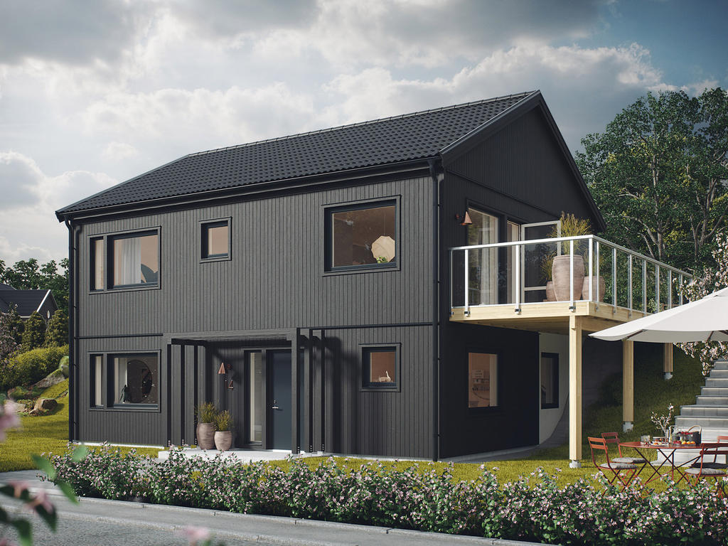 Exempelhus från Myresjöhus Modell "Smart 147 Modern". Kostnadskalkyl finns under Dokument 