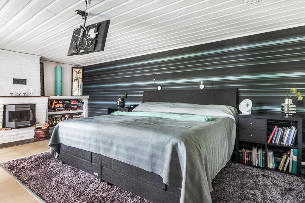 Master bedroom (sovrum 4) med öppen spis med insats