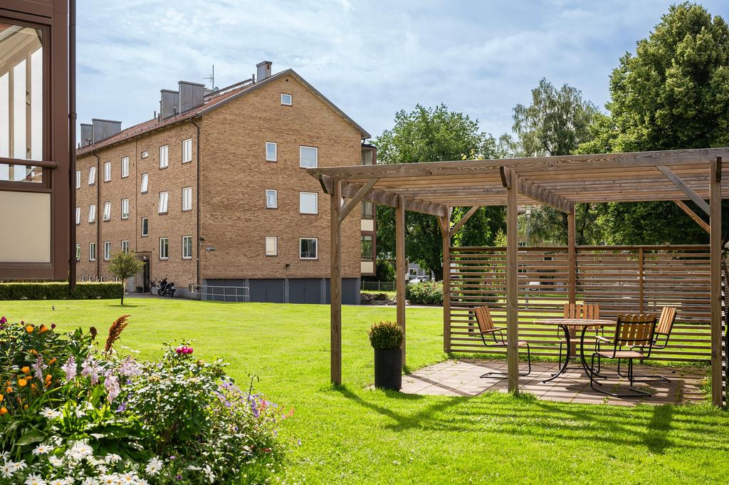 Vacker gård med pergula