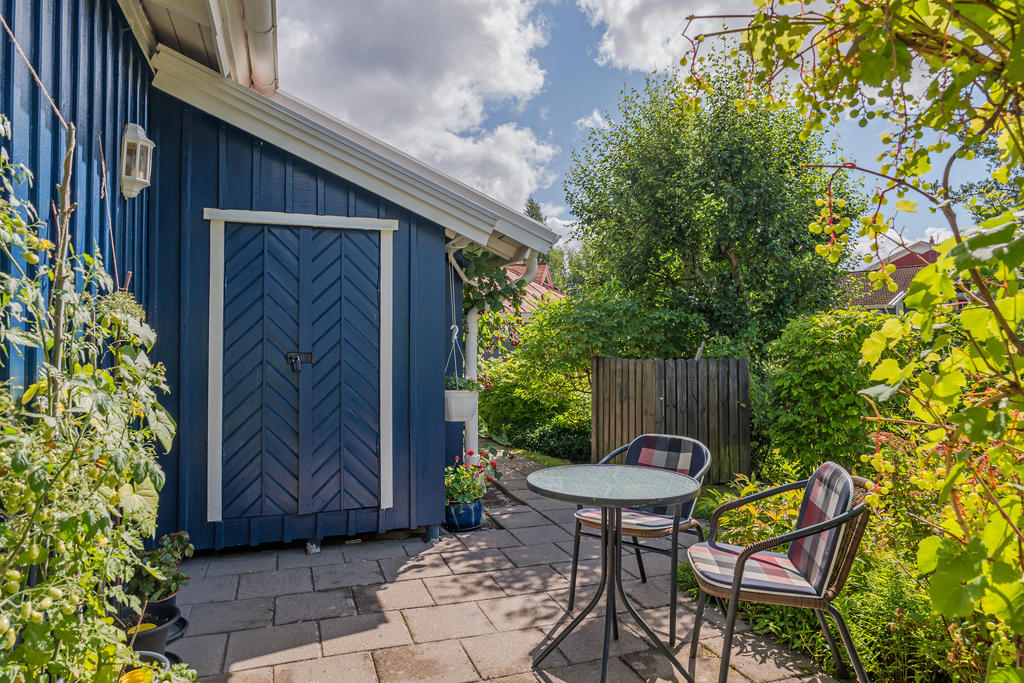 Trädgårdsförråd vid baksidan