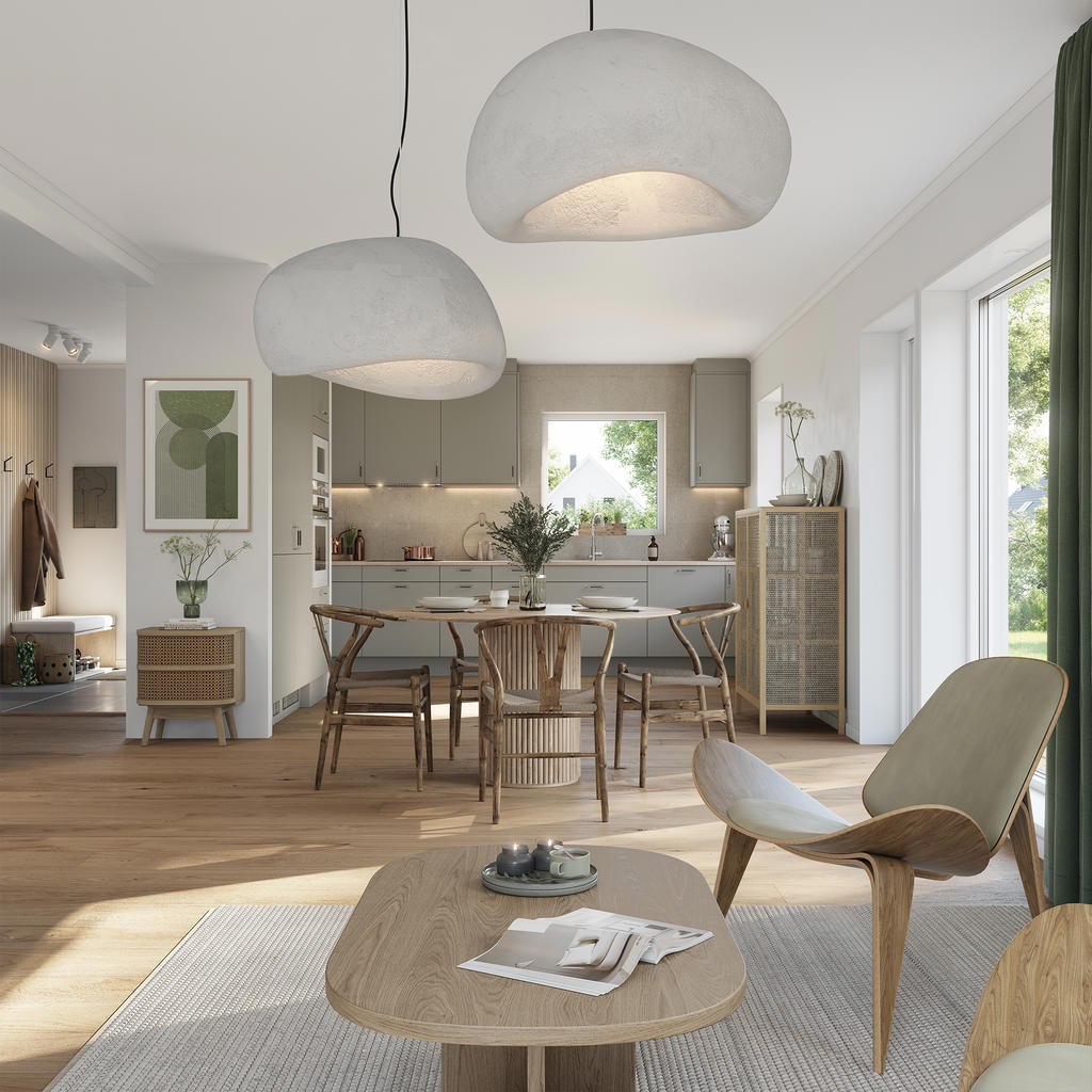 Inspirationsbild vardagsrum mot kök