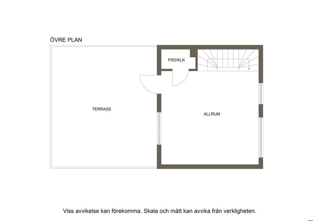 Planlösning övre plan med utgång till stor terrass