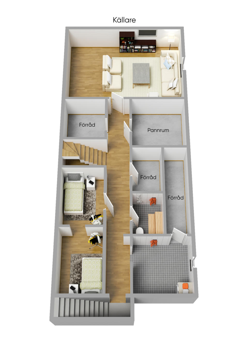 Planlösning källarplan 3D