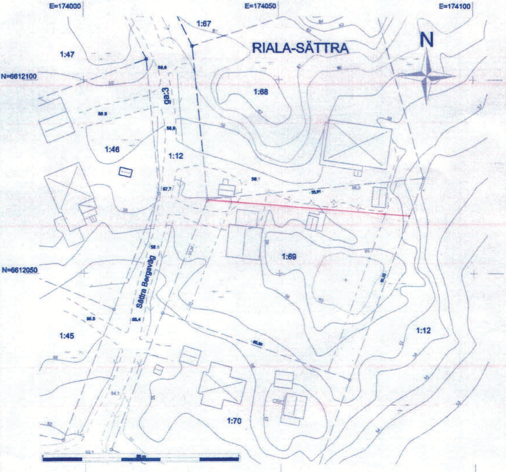Denna fastighet är 1:69, här ser man servitutet på en flyttning av tomt gränsen 