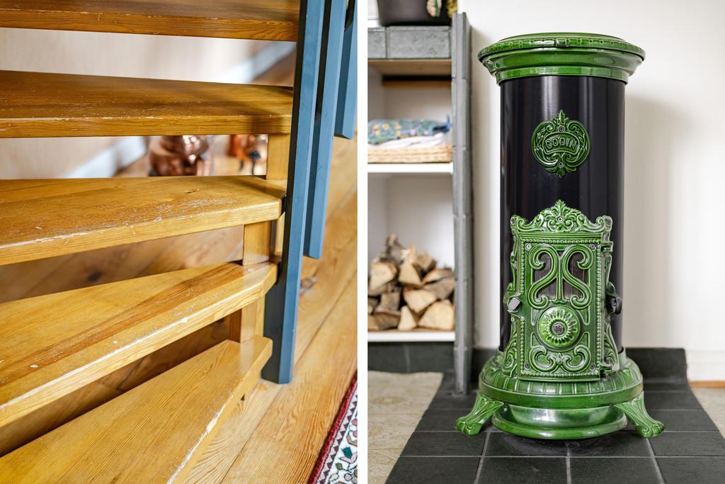 Gedigna material och vacker kamin