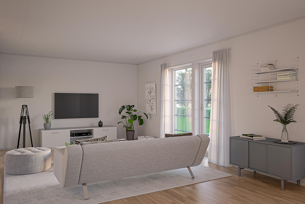 Interörbild på villa Ängsviken i 3D