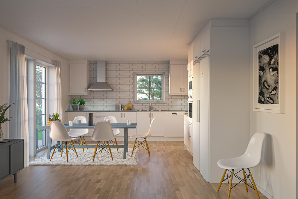 Interörbild på villa Ängsviken i 3D