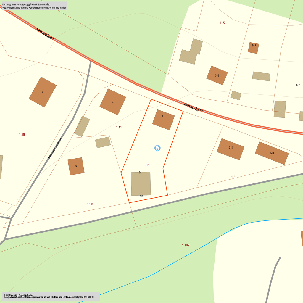 Karta obebyggda tomten ligger till höger om 1:4