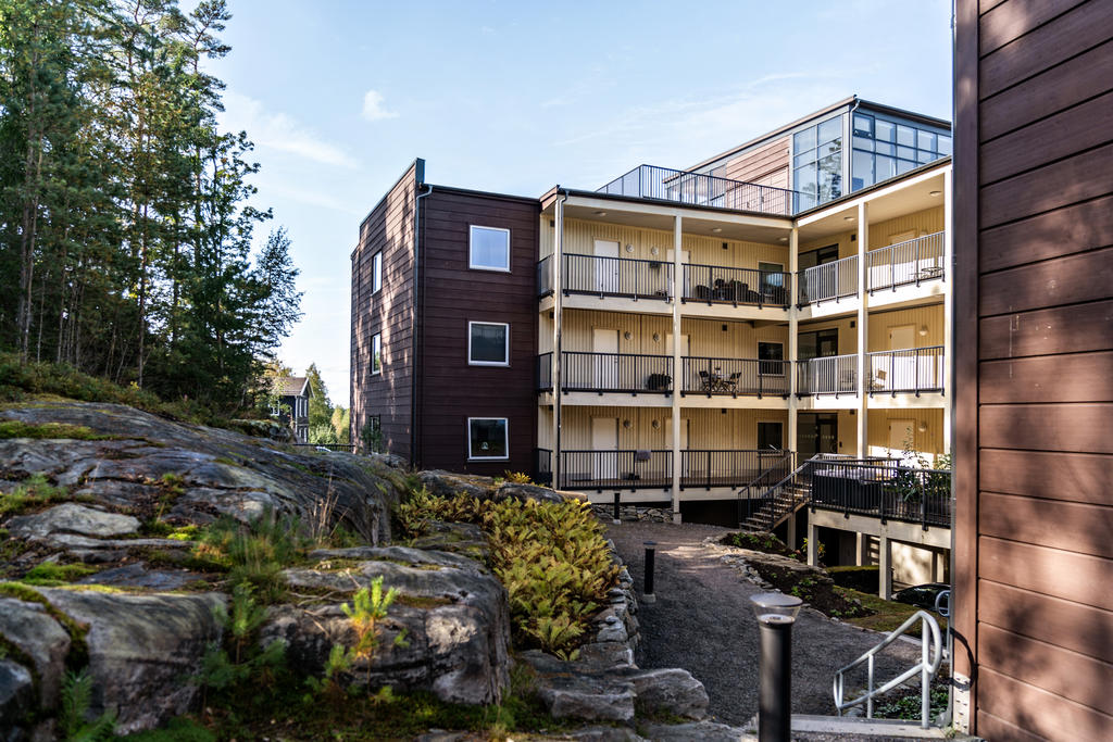 De mysiga innergården upp mot skogen