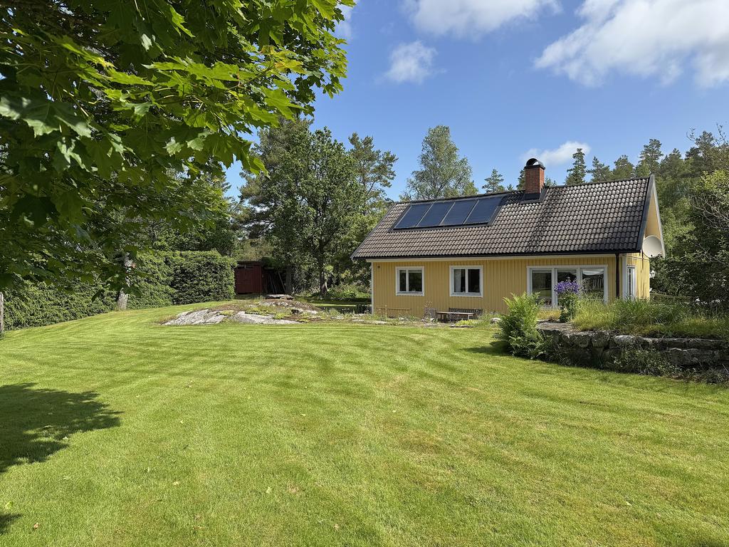 Stora gräsytor bakom huset
