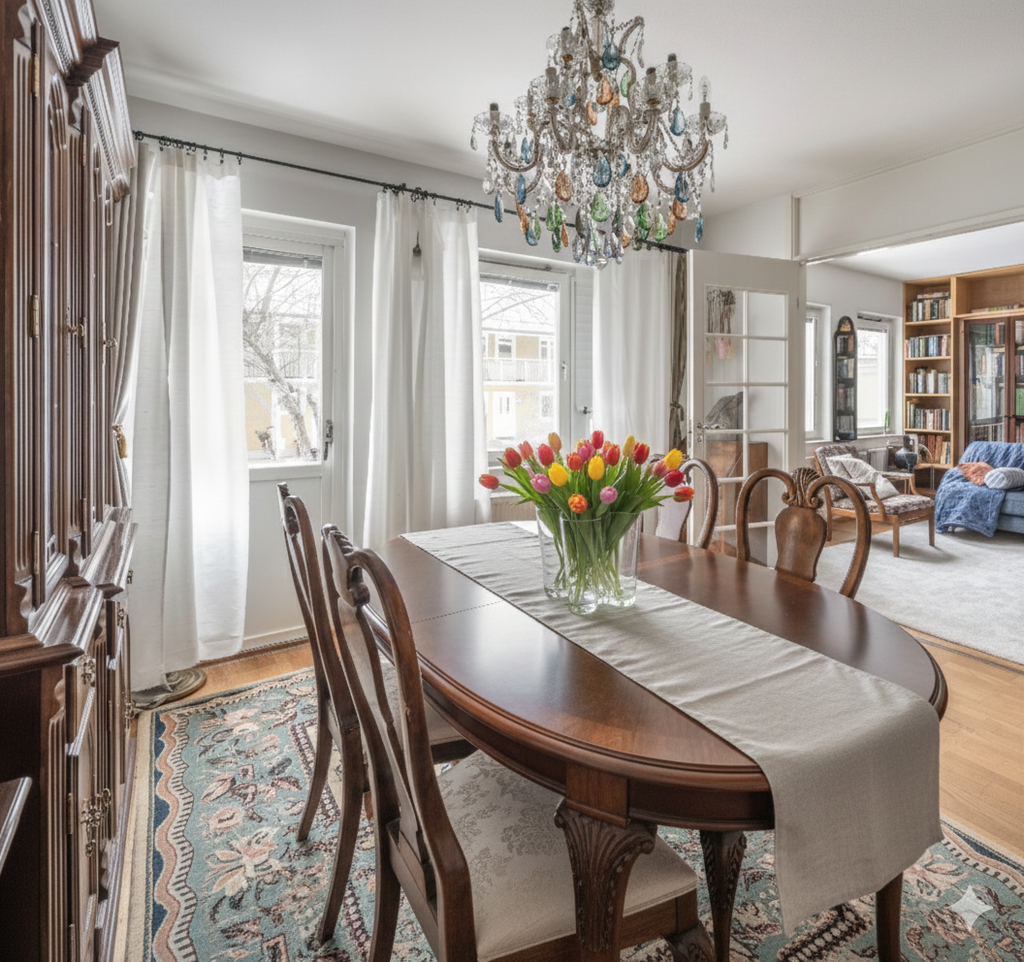 Pardörrar mot TV-rum/bibliotek