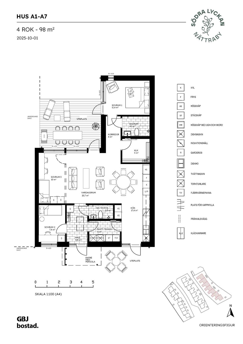 Bofakta stora atriumhuset, se hus A1-A7 på situationsplanen