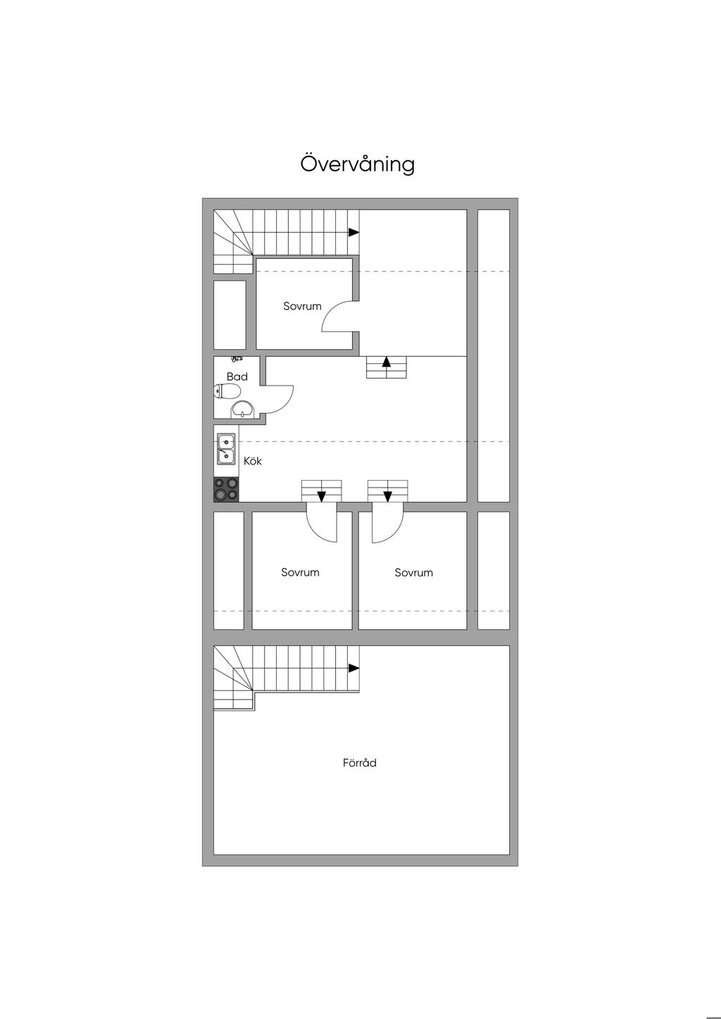 Förslag på planlösning till oinredda övre plan