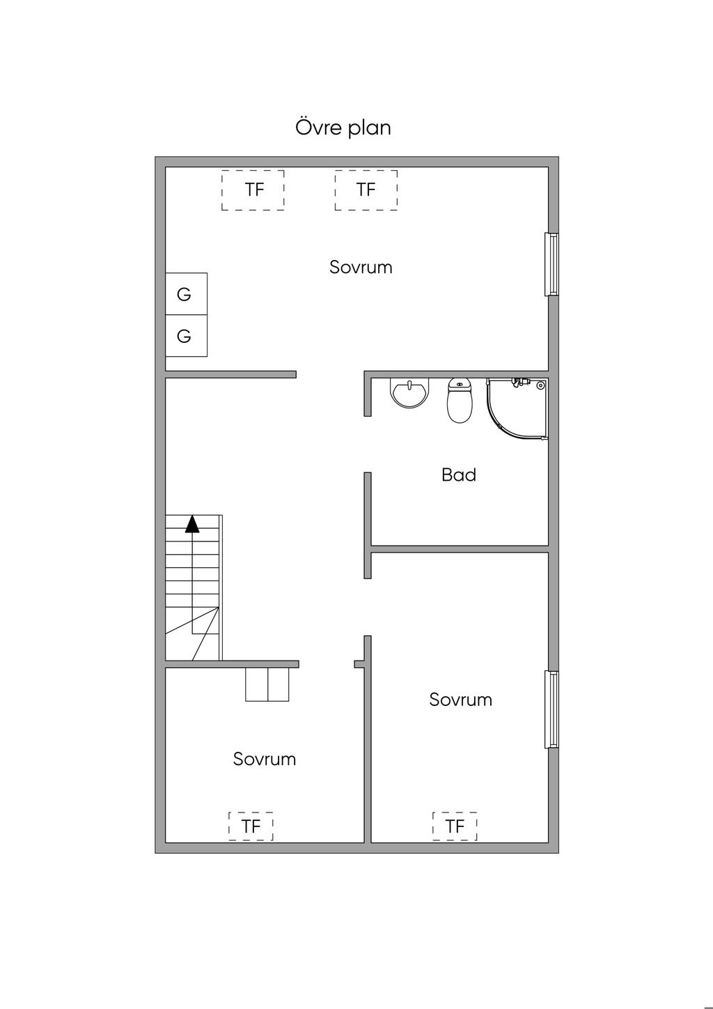 Planritning, övre plan 