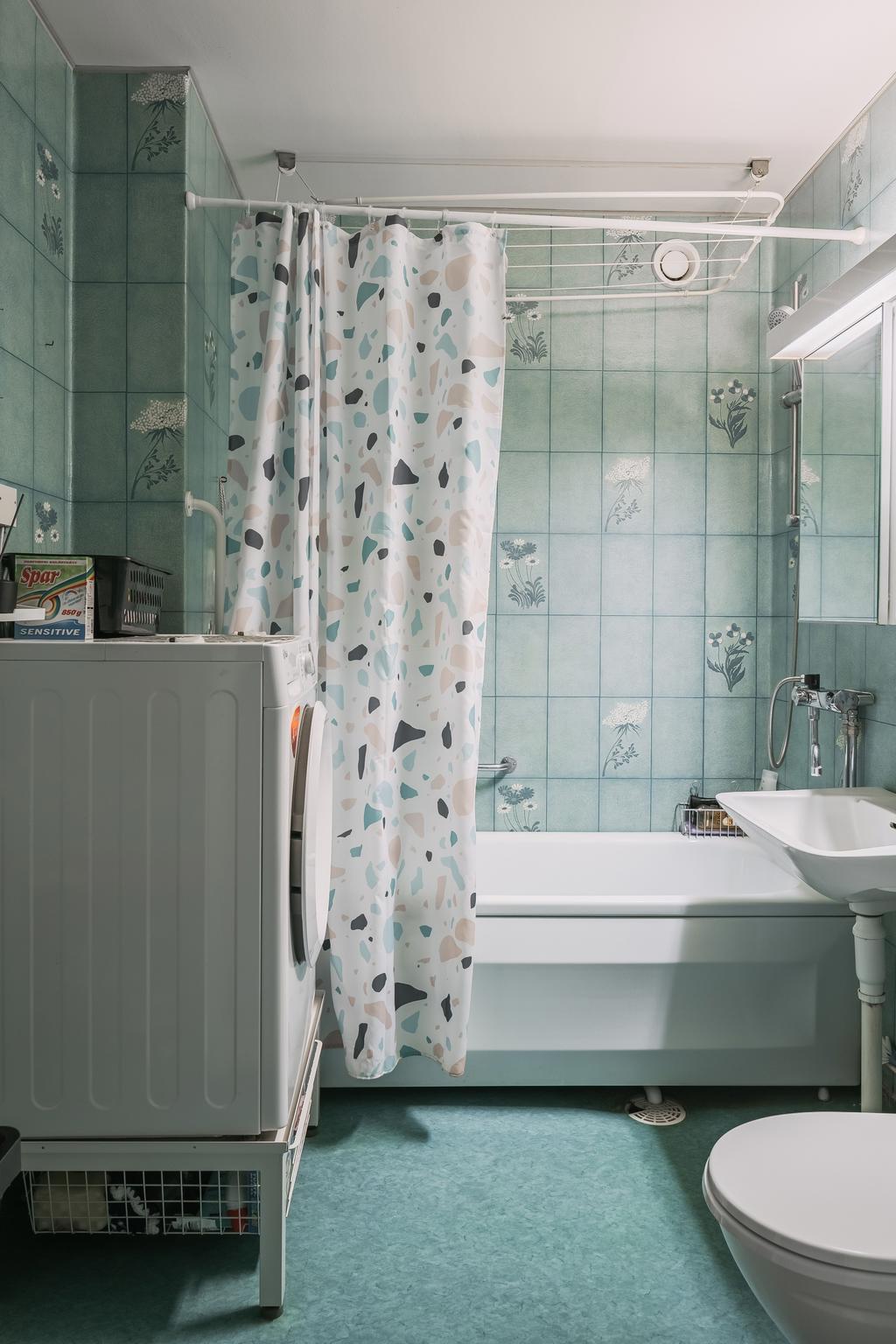 Utrustat med både tvättmaskin och badkar