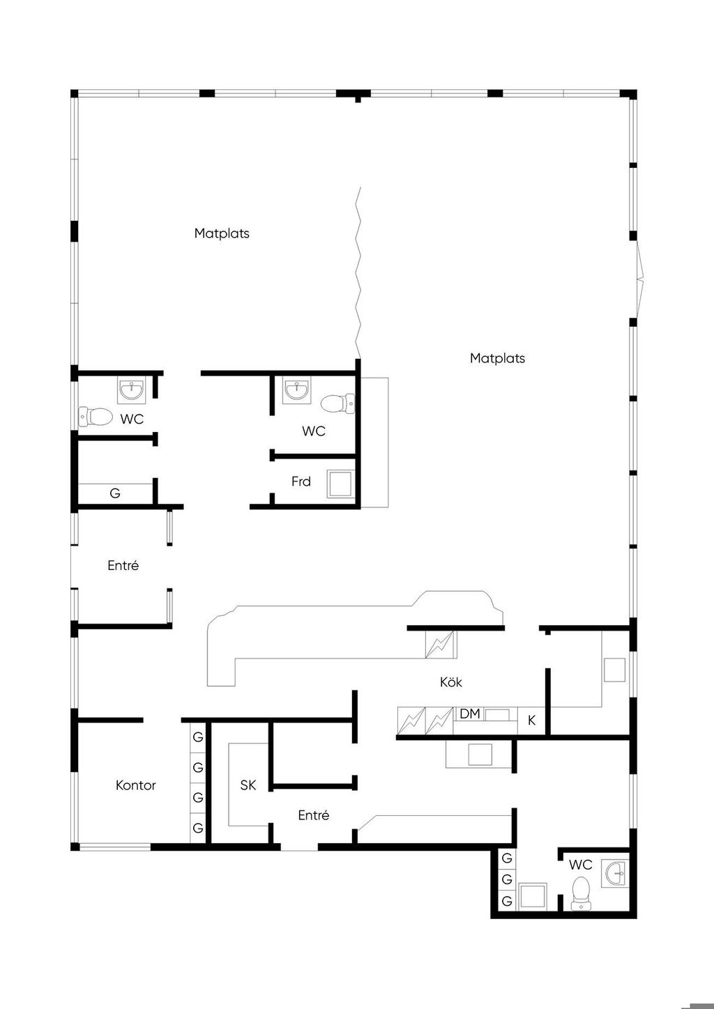 Planlösning receptionsbyggnad