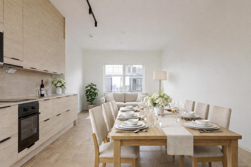 Bilden innehåller AI-genererad möblering 