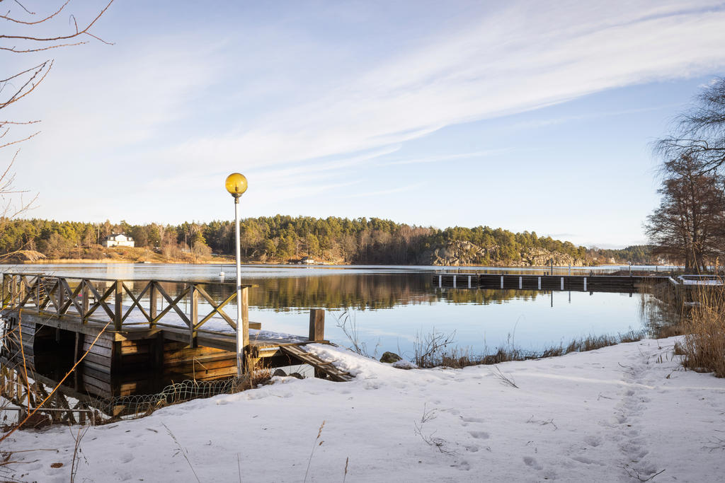 Egen brygga med badstege.