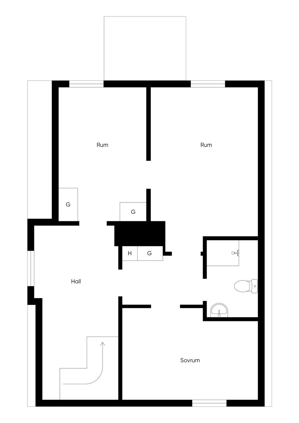 Planritning övre plan,