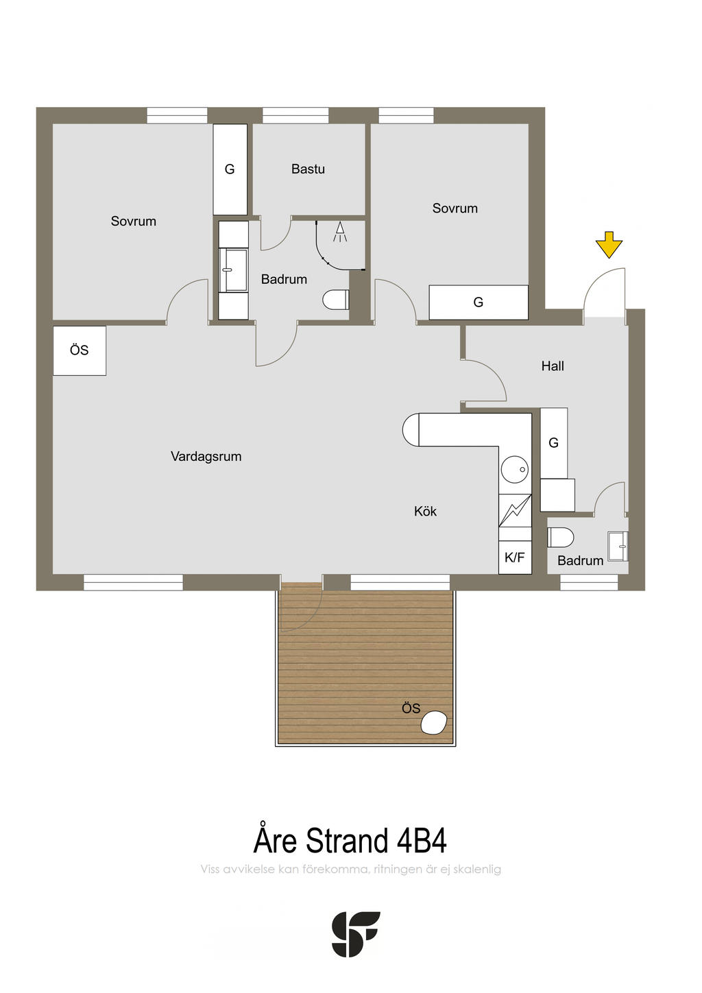 Planritningen är från Holiday Club Ownership för typlägenheten och kan i verkligheten vara spegelvänd för vissa av lägenheterna.