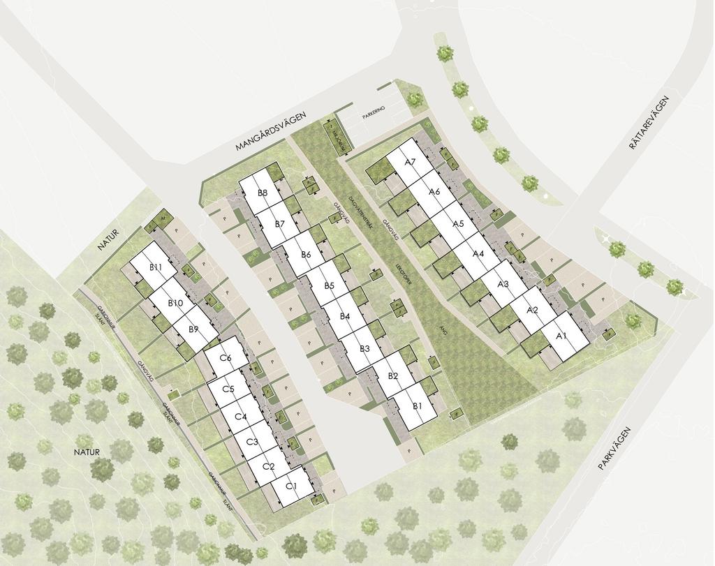 Situationsplan Södra Lyckan. Illustrationsbild, avvikelser kan förekomma.