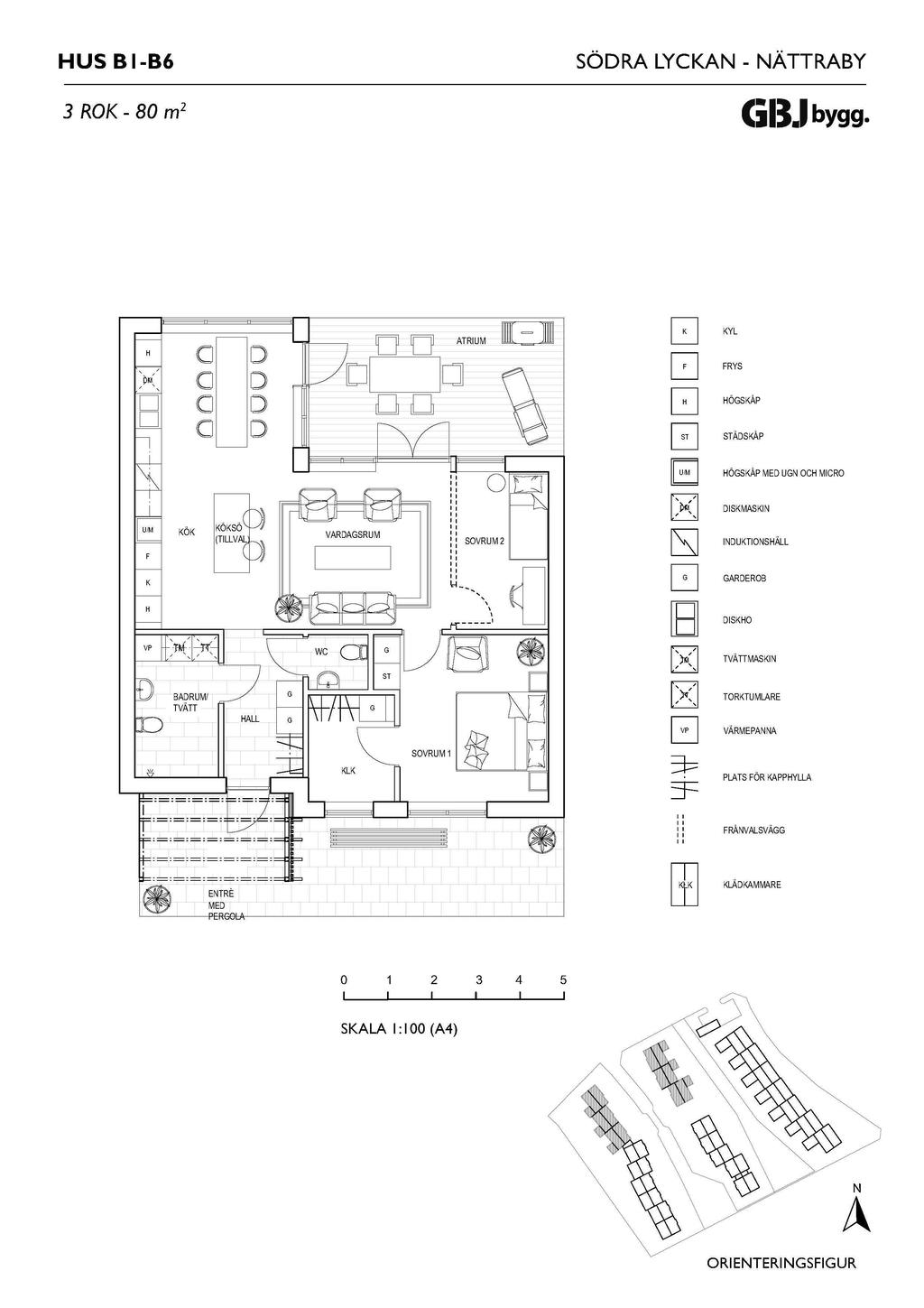 Bofakta lilla atriumhuset, se hus B6-B11 (tidigare kallade B1-B6) på situationsplanen under Bilder