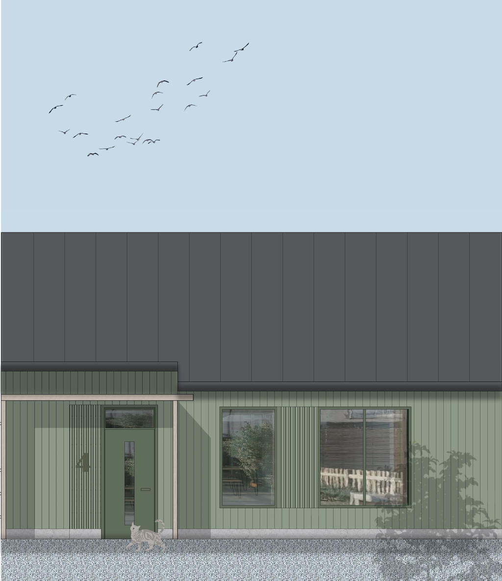 Fasadskiss hustyp B. Inspirationsbild, avvikelser kan förekomma.