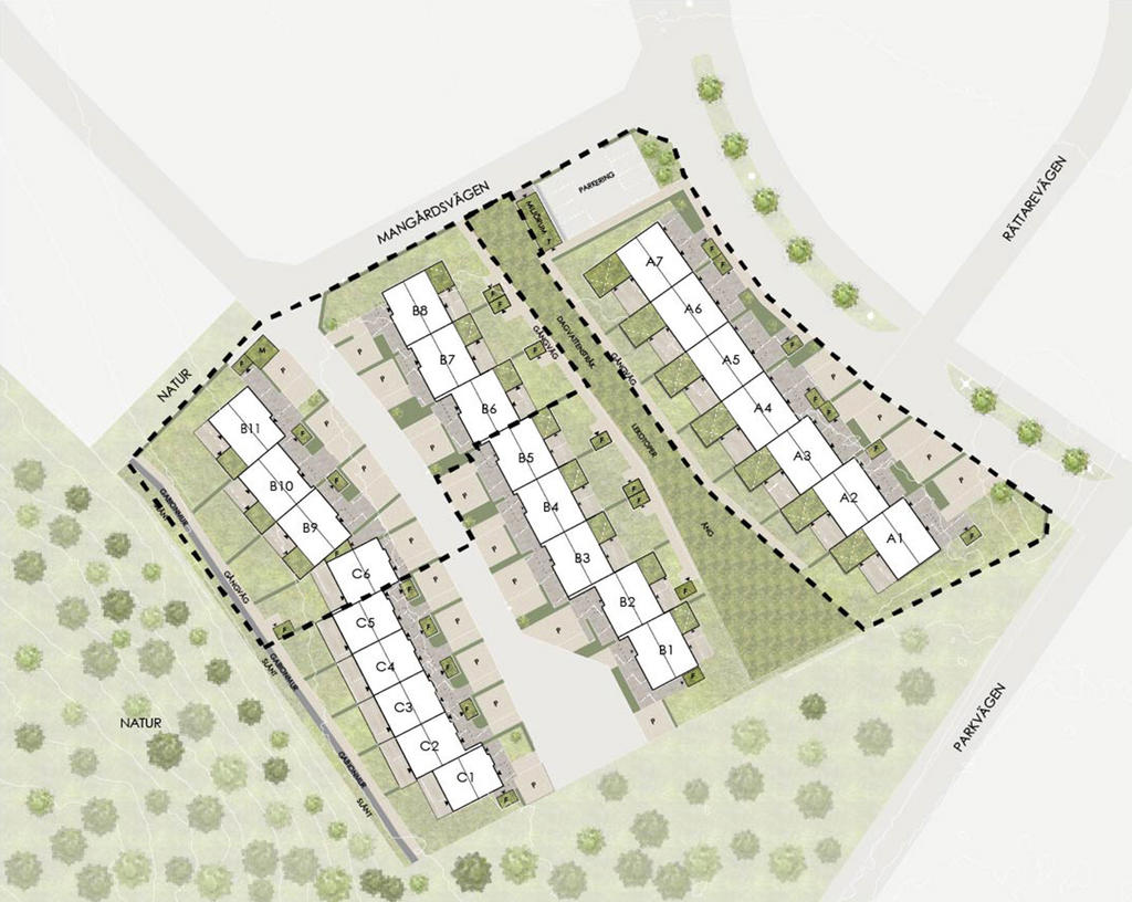 Situationsplan Södra Lyckan med etappindelning. Illustrationsbild, avvikelser kan förekomma.